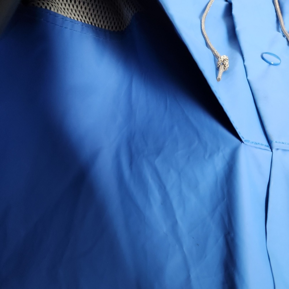 LL Bean VTG 90s Jacket Men L Blue Full Zip Raincoat Hood Vented Mesh Line Defect - Picture 7 of 9